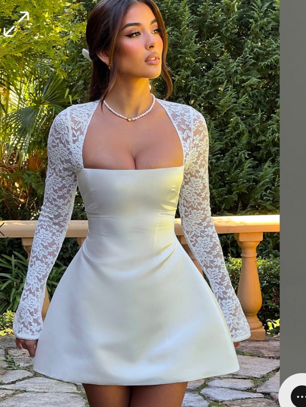 Babyboo Elegant White Lace-Sleeve Mini Dress